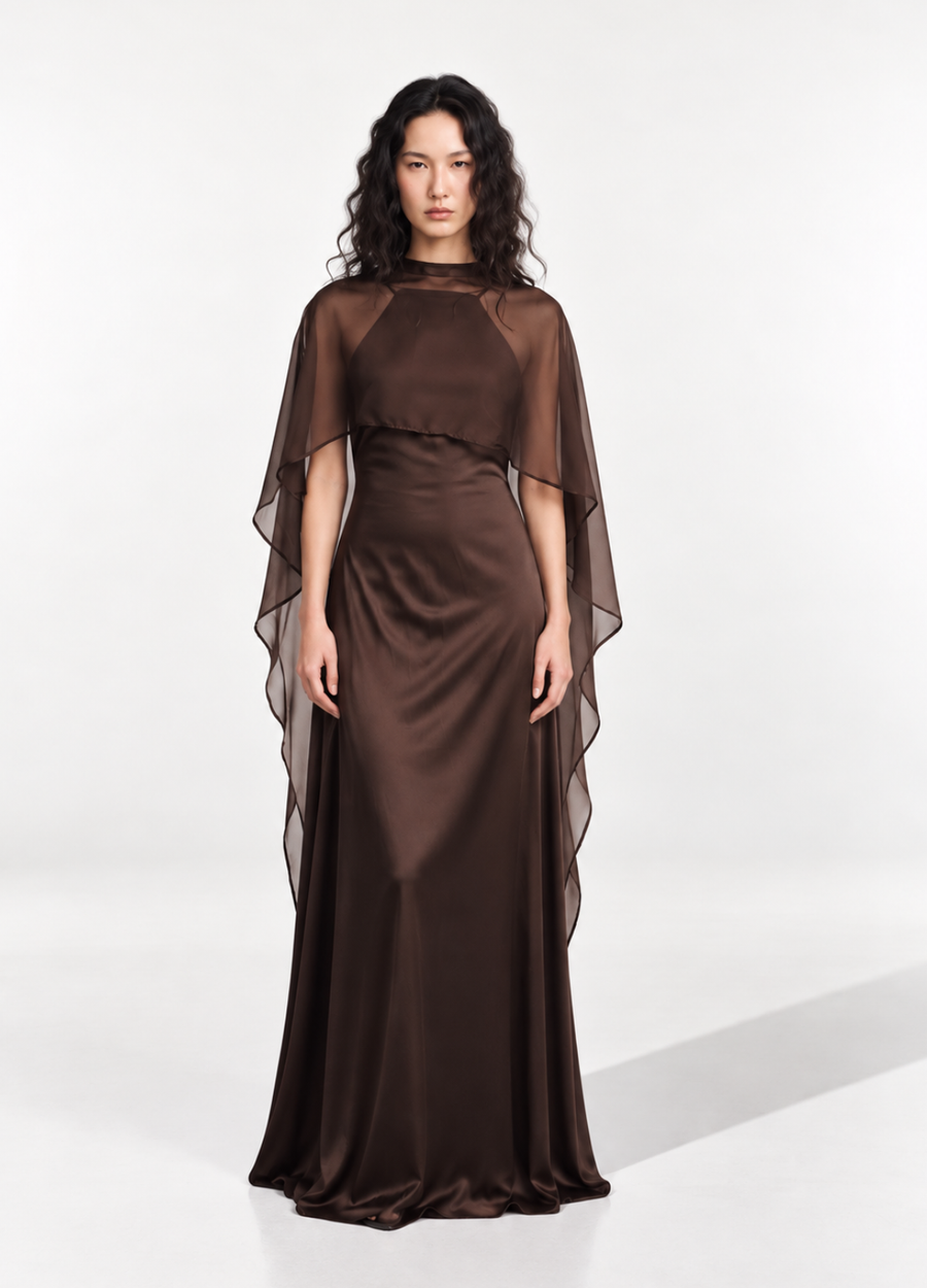 Vestido Adele Café Con Capa, foto 1