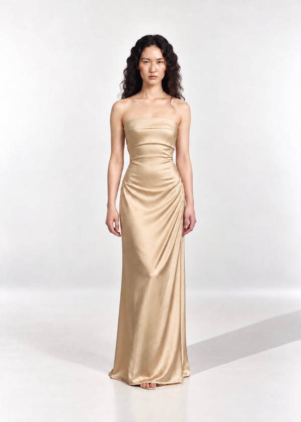 Vestido Perla Dorado Sin Capa