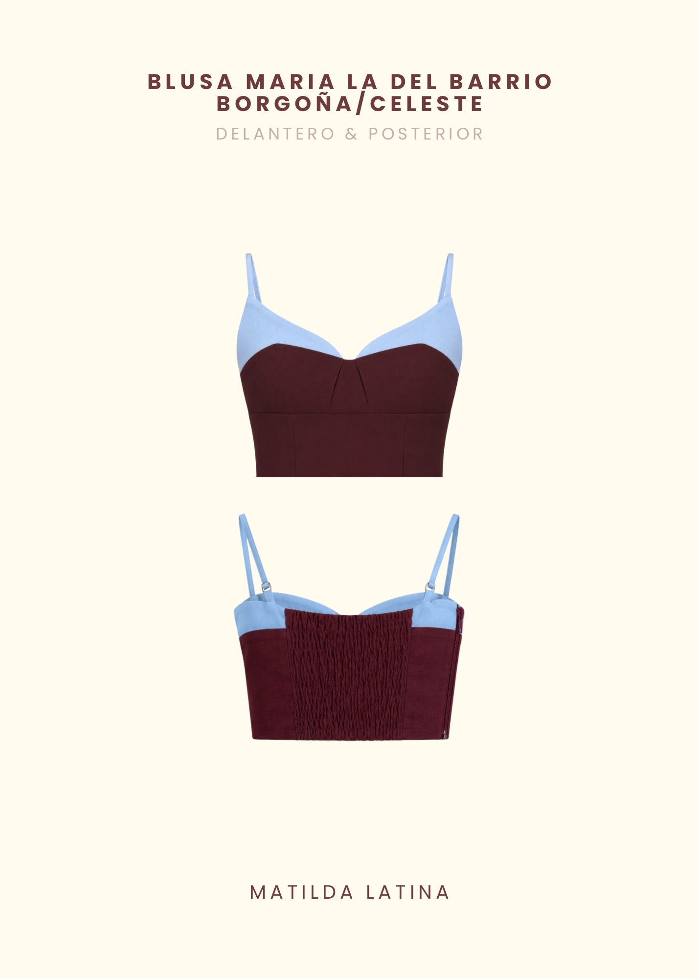 Blusa María La del Barrio Borgoña/Celeste